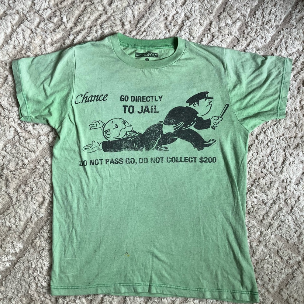Hasbro Light Green Monopoly "Go Directly to Jail" Short Sleeve Tee